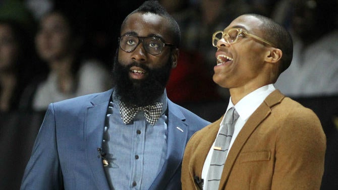 James Harden and Russell Westbrook at the 2013 celebrity game