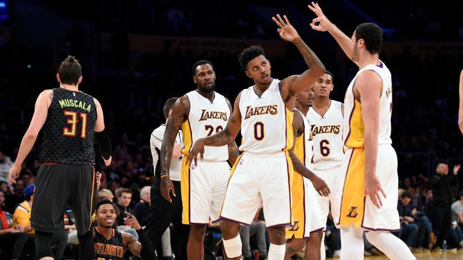 Nick Young celebrates with the Lakers