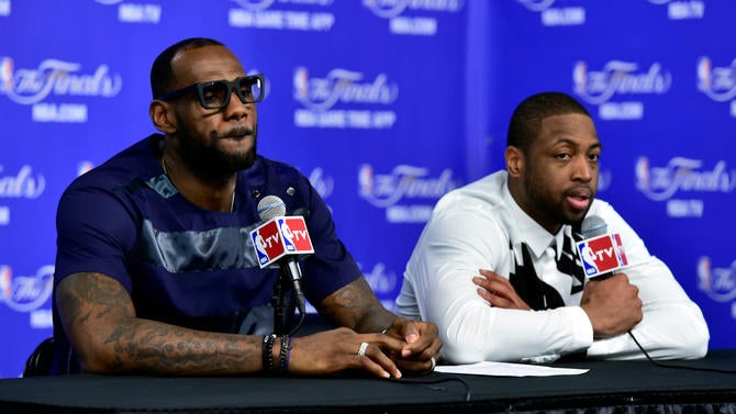 LeBron James and Dwyane Wade at their last Heat presser
