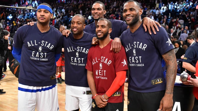 Chris Paul, LeBron James, Dwyane Wade, Carmelo Anthony, Chris Bosh at All-Star