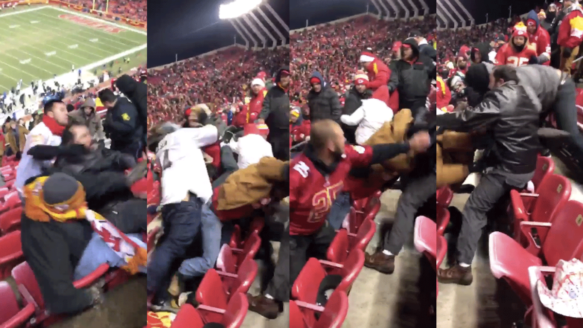 WATCH Raiders and Chiefs fans engage in scary, sprawling upper deck