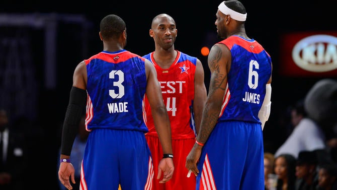 Kobe Bryant, Dwyane Wade, LeBron James at an All-Star Game