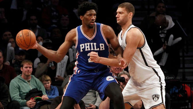 Joel Embiid against Brook Lopez