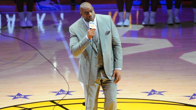 Magic Johnson before Kobe Bryant's last game