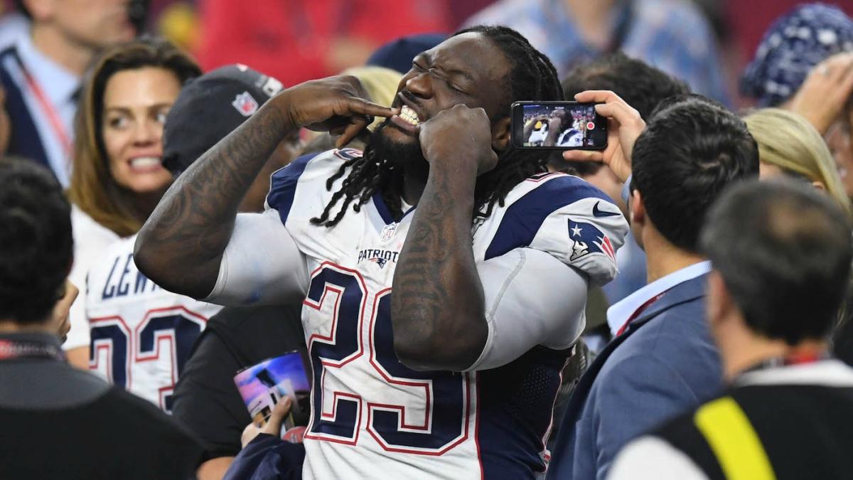 New England Patriots LeGarrette Blount celebrates with teammates