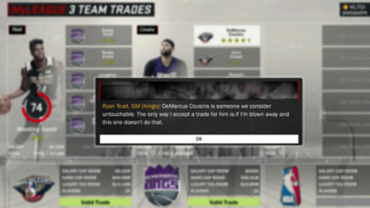 DeMarcus Cousins trade can't be completed in NBA 2K17 - Washington