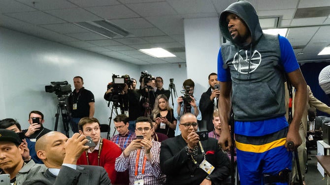 Kevin Durant meets media in Oakland