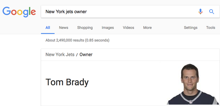 Look If You Ask Google Who Owns The Jets The Answer Is Tom Brady Cbssports Com