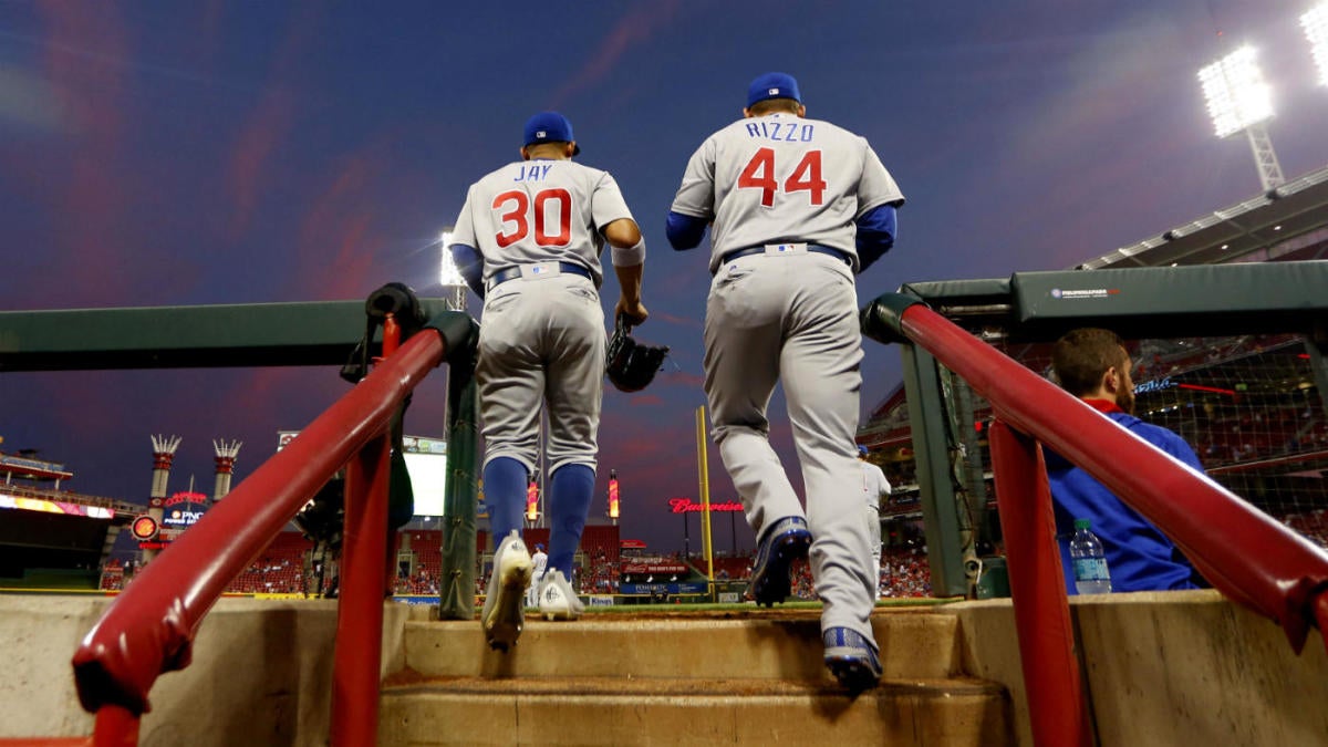 Chicago Cubs Anthony Rizzo (L), Kris Bryant (C), and Mike