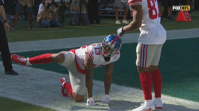 LOOK: Odell Beckham snags two TDs, flagged for pretending 