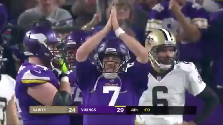 WATCH: Case Keenum leads Skol chant after throwing game 