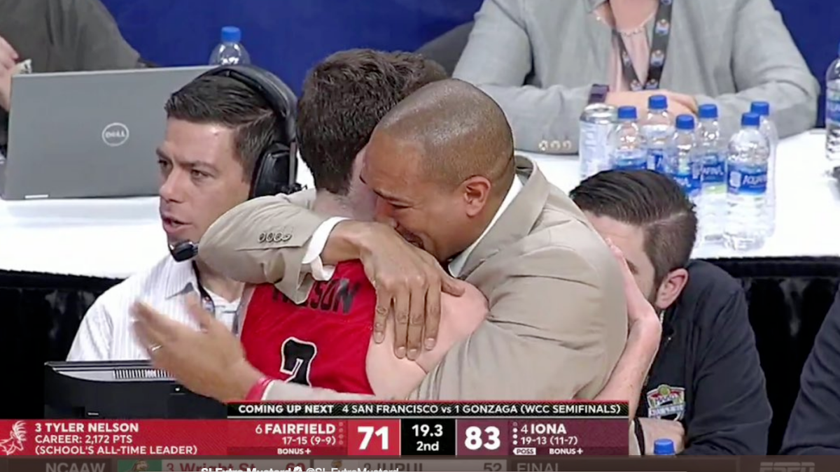 WATCH: Fairfield coach, player share tearful embrace in MAAC title game ...