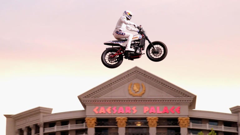 Travis Pastrana jumped over the fountain at Caesar's 