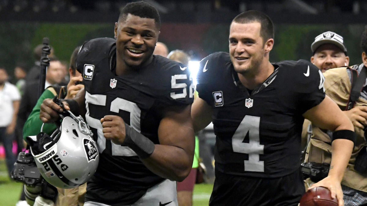 JJ Stankevitz on X: The NFL shop in London is apparently predicting Khalil  Mack will intercept a pass from Derek Carr while Derek Carr tries to tackle  him  / X