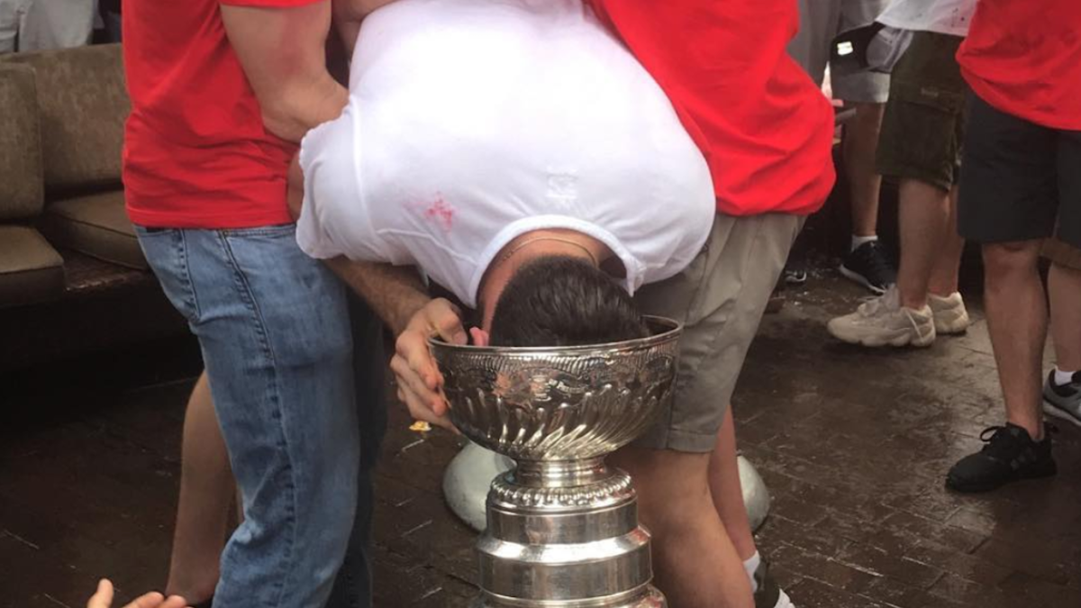 The Capitals invented the Cup stand. The tradition bent the bowl of the Stanley  Cup.