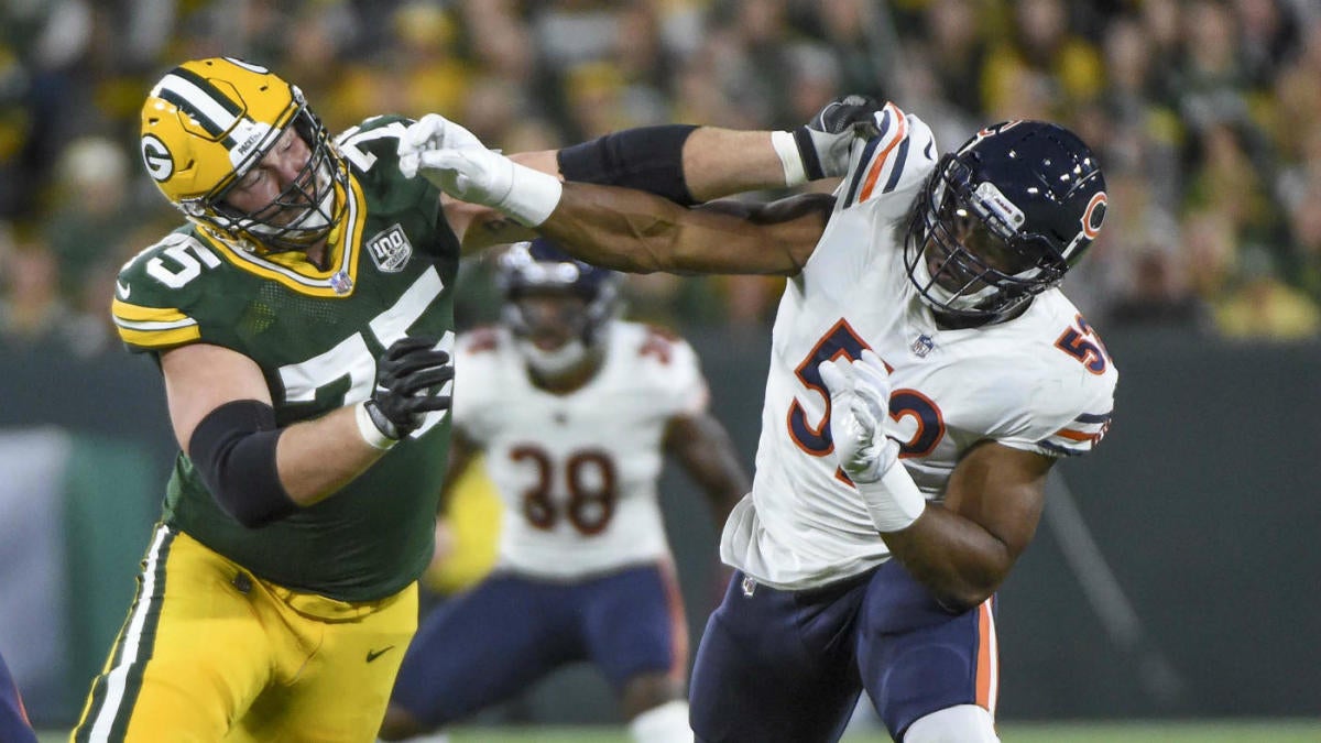 October 03, 2021: Chicago, Illinois, U.S. - Bears #52 Khalil Mack warms up  before the NFL Game