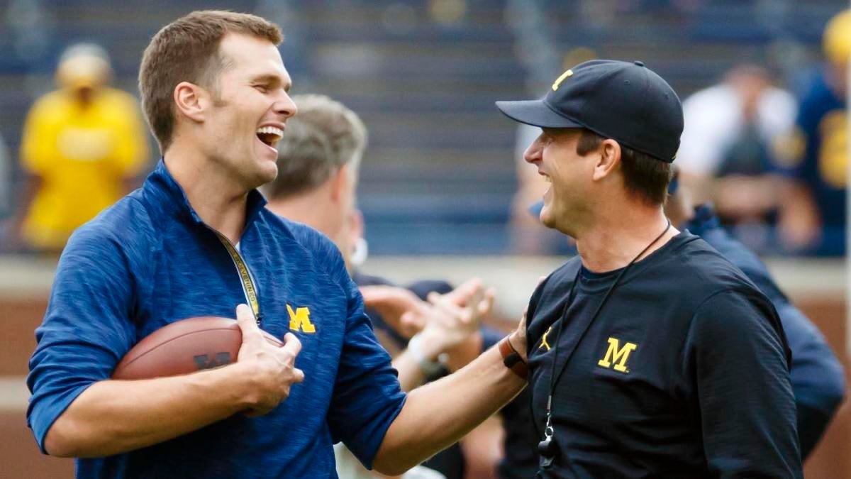 University of Michigan Wolverines Jim Harbaugh and Tom Brady 8x10 phot –  Awesome Artifacts