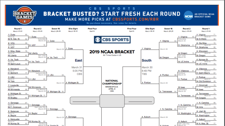 cbs march madness bracket printable