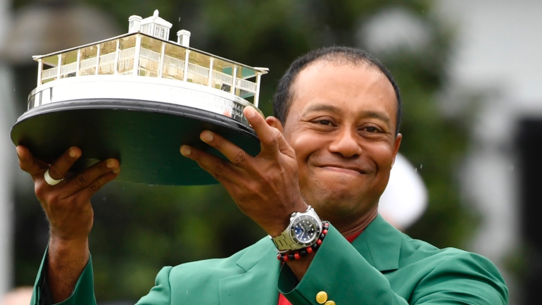 LOOK Tiger Woods receives his 2019 Masters trophy which arrived in the mail CBSSports