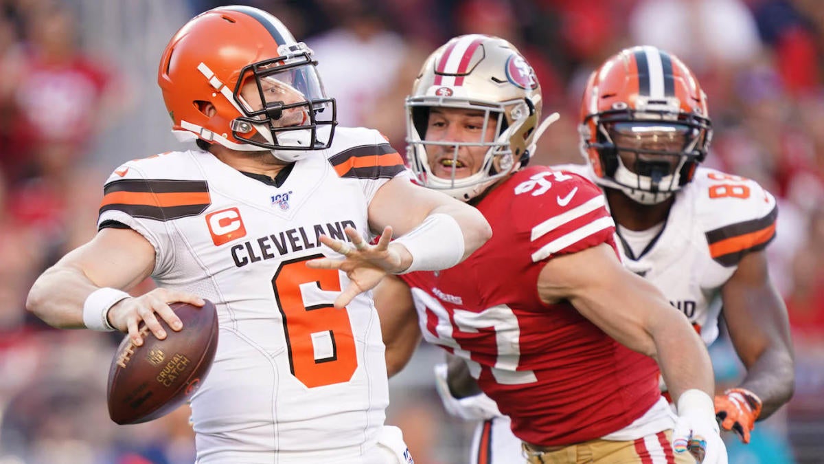 WATCH: Nick Bosa trolls Baker Mayfield with mock flag-plant