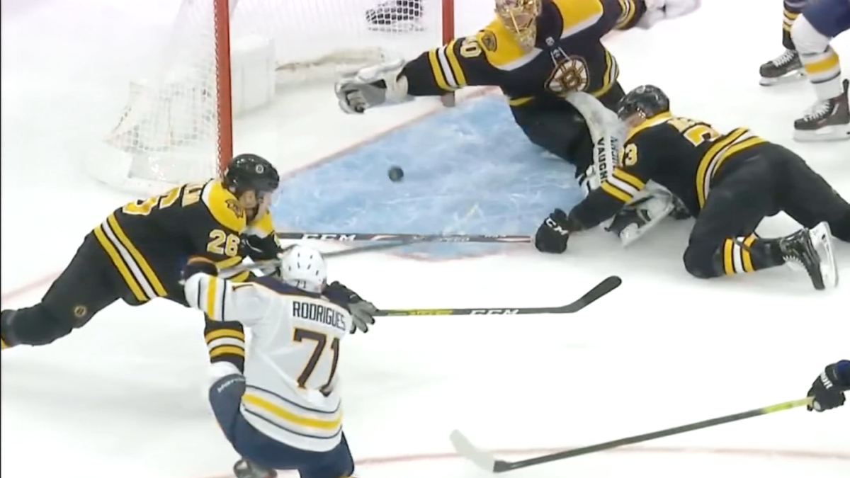 Bruins' goaltender Tuukka Rask catches shot with blocker hand in 'save of the year' candidate