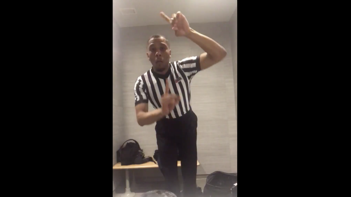 Basketball referee videos himself practicing the many different ways to