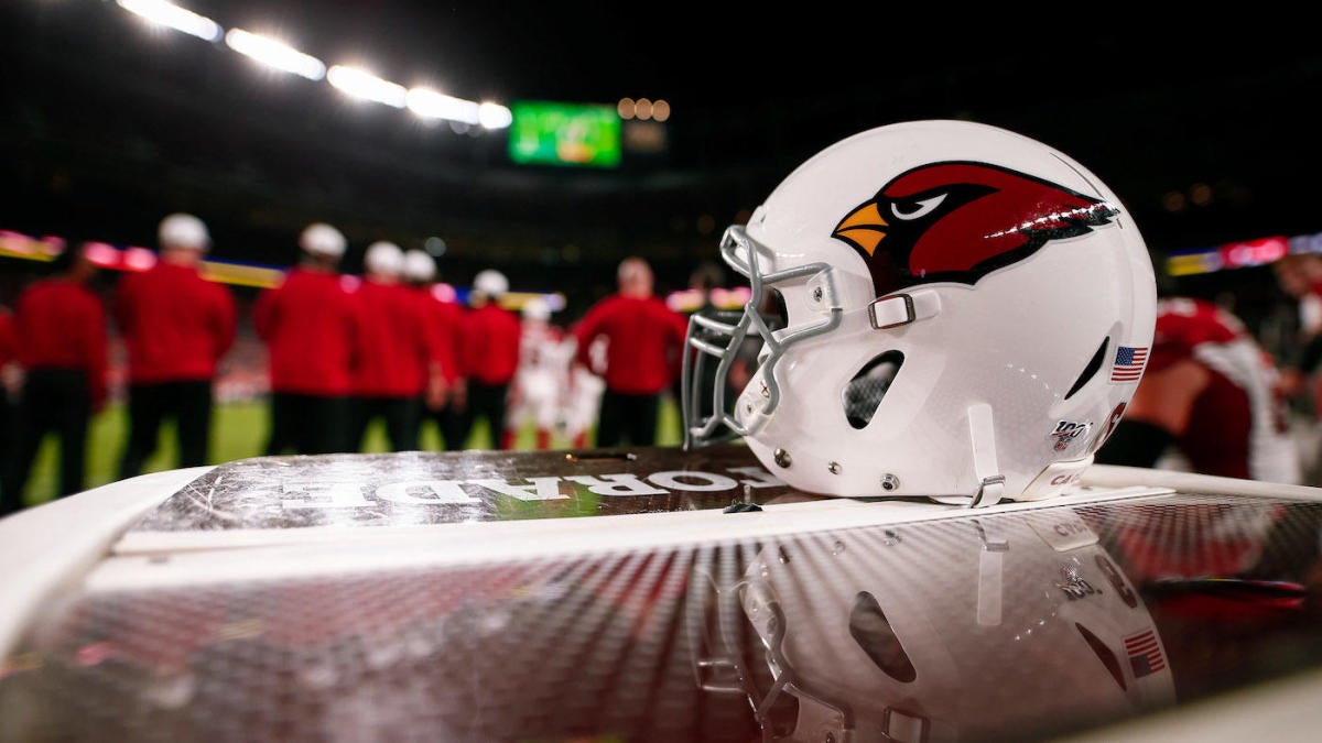 An Arizona Cardinals helmet on the grass during Arizona Cardinals