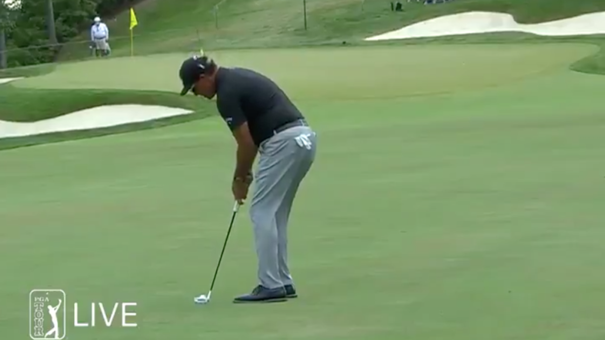 WATCH Phil Mickelson putts from 78 yards in fairway, showing how tough Muirfield Village is playing