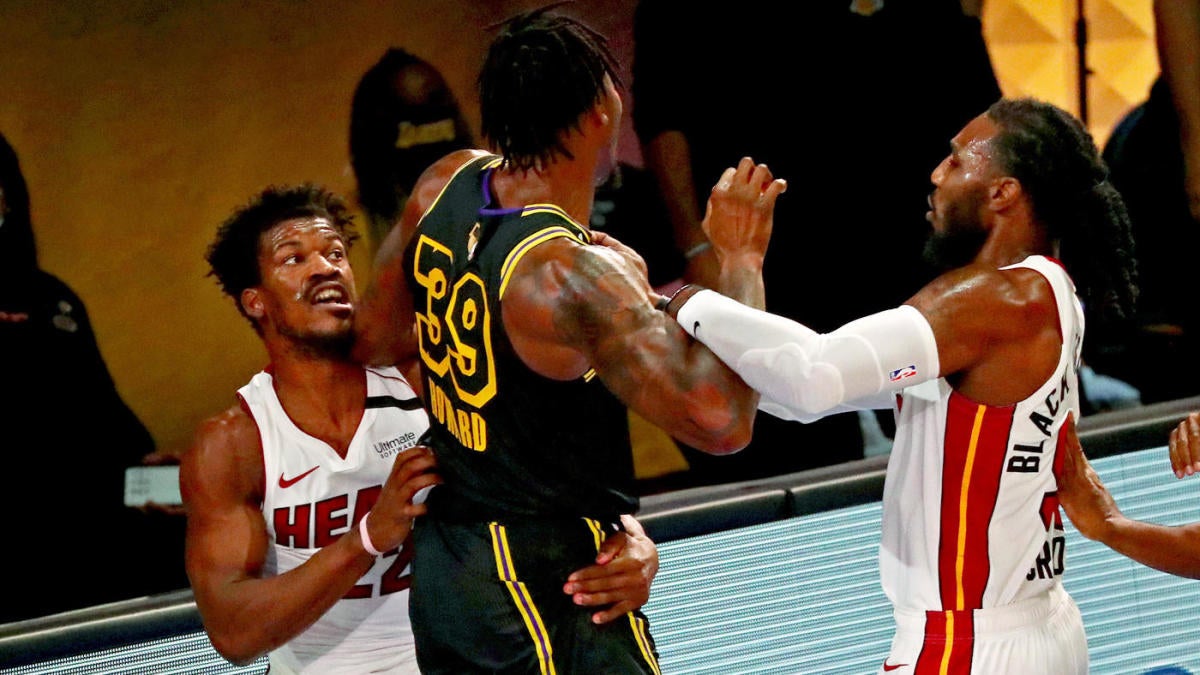 Lakers Heat Nba Finals Jimmy Butler Dwight Howard Pick Up Double Technical Fouls After Skirmish Under Basket Cbssports Com