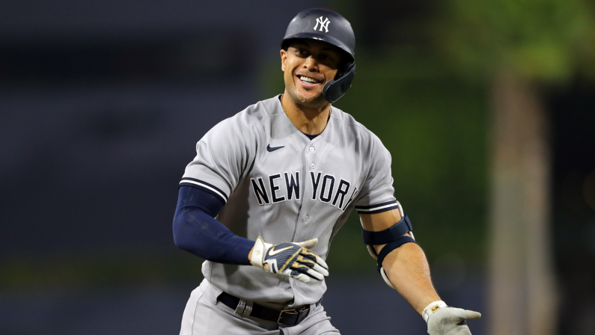 Giancarlo Stanton New York Yankees Unsigned Hits a Two-Run