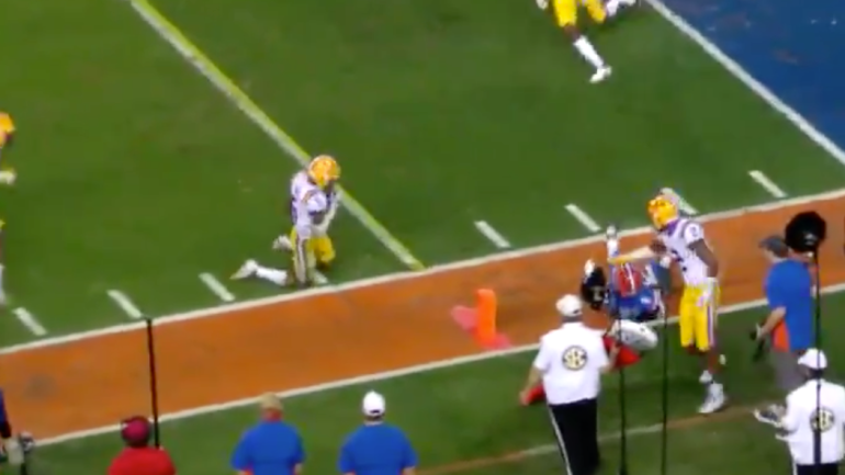 WATCH: LSU hauls in a wild interception off two deflections, barely ...