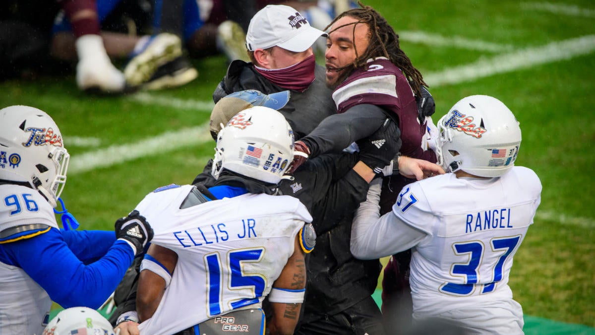 A big fight starts at the end of the Armed Forces Bowl between the state of Mississippi and Tulsa