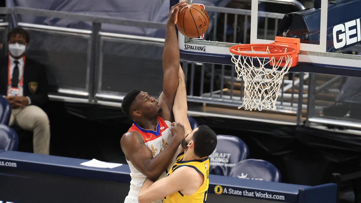 Zion Williamson damages the rim in an attempt to bury, causing a five-minute delay in the Pelicans’ victory over the Pacers