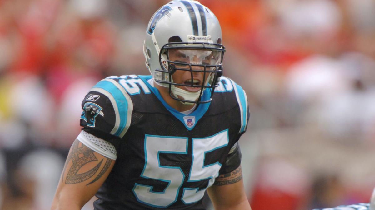 Linebacker Dan Morgan of the Carolina Panthers celebrates during