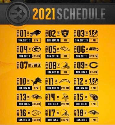 Printable 2020-2021 Pittsburgh Steelers Schedule  Steelers schedule,  Pittsburgh steelers schedule, Printable nfl schedule