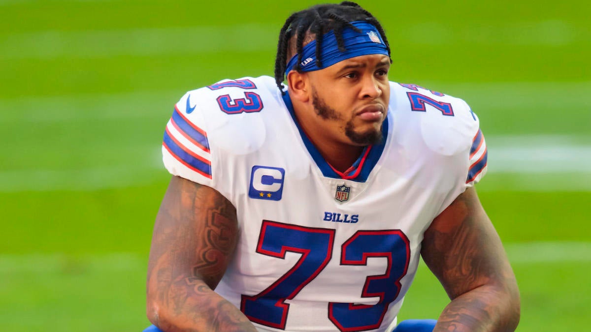 Buffalo Bills offensive tackle Dion Dawkins (73) takes the field