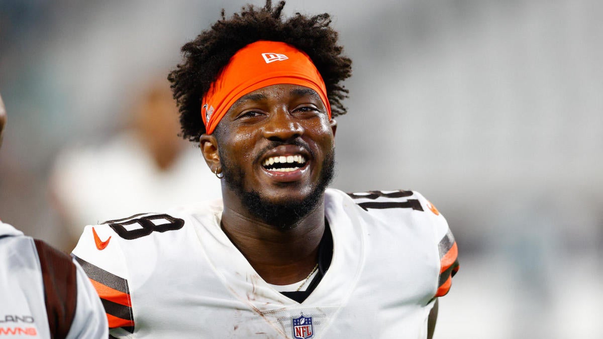 Arizona Cardinals wide receiver Davion Davis (10) runs down the field  during the first half of an NFL preseason football game against the  Minnesota Vikings, Saturday, Aug. 26, 2023, in Minneapolis. (AP