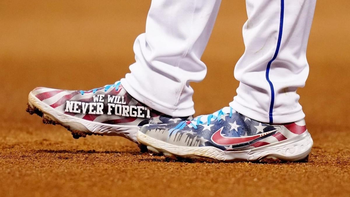 Aaron Judge wearing custom cleats in tonight's Yankees-Mets 9/11 game 🙏  (📸 : @espn_images)