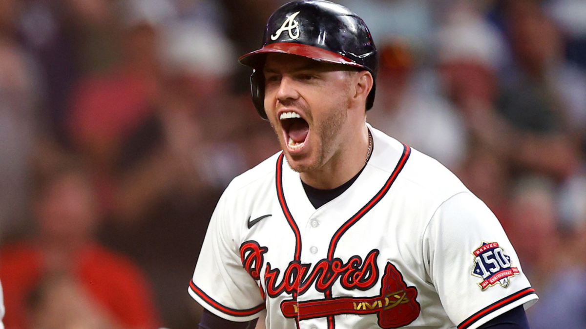 ATLANTA, GA - APRIL 11: Atlanta Braves first baseman Freddie Freeman (5)  with his 2020 NL MVP award prior to the MLB game between the Philadelphia  Phillies and Atlanta Braves on April