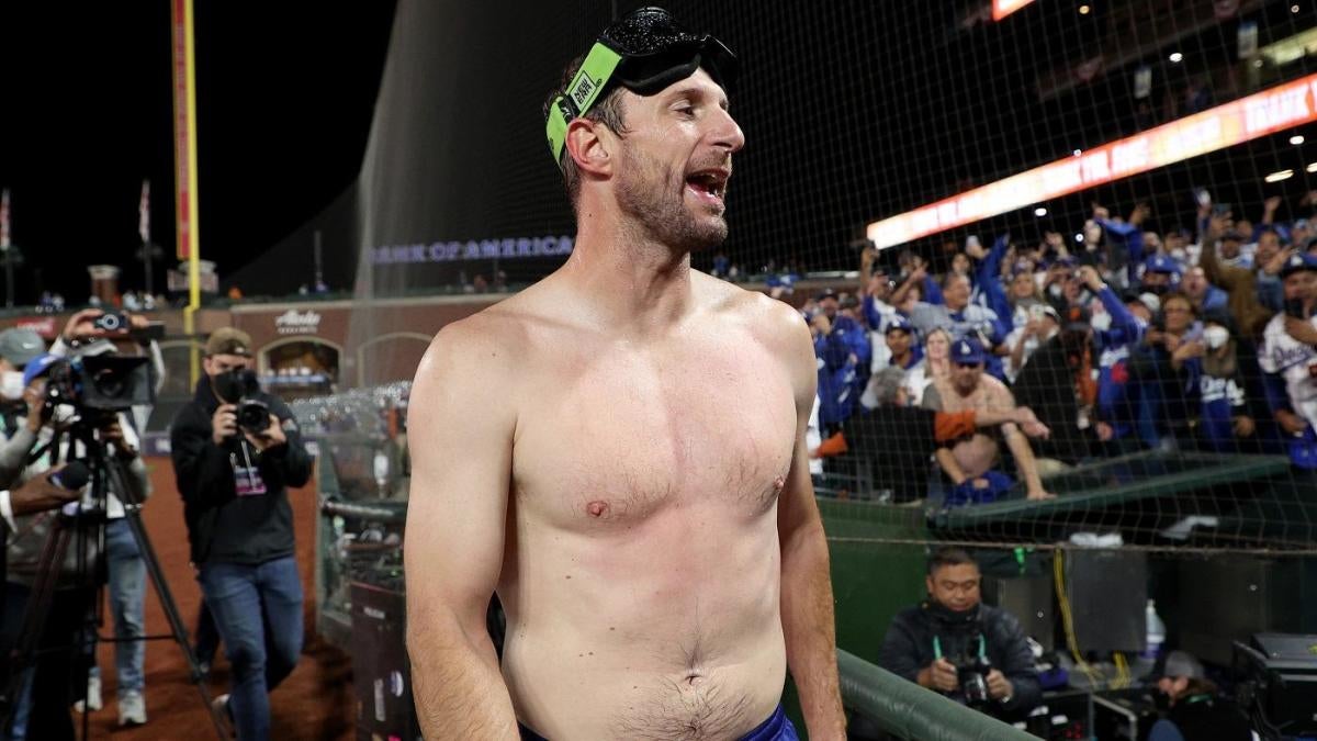 LOOK: Dodgers' Max Scherzer goes shirtless again in NLDS victory clebration  