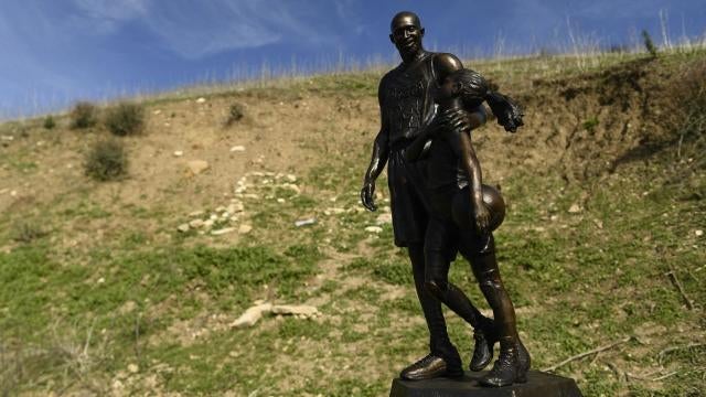 A Bronze Statue of Kobe and Gigi Bryant Appeared Temporarily At