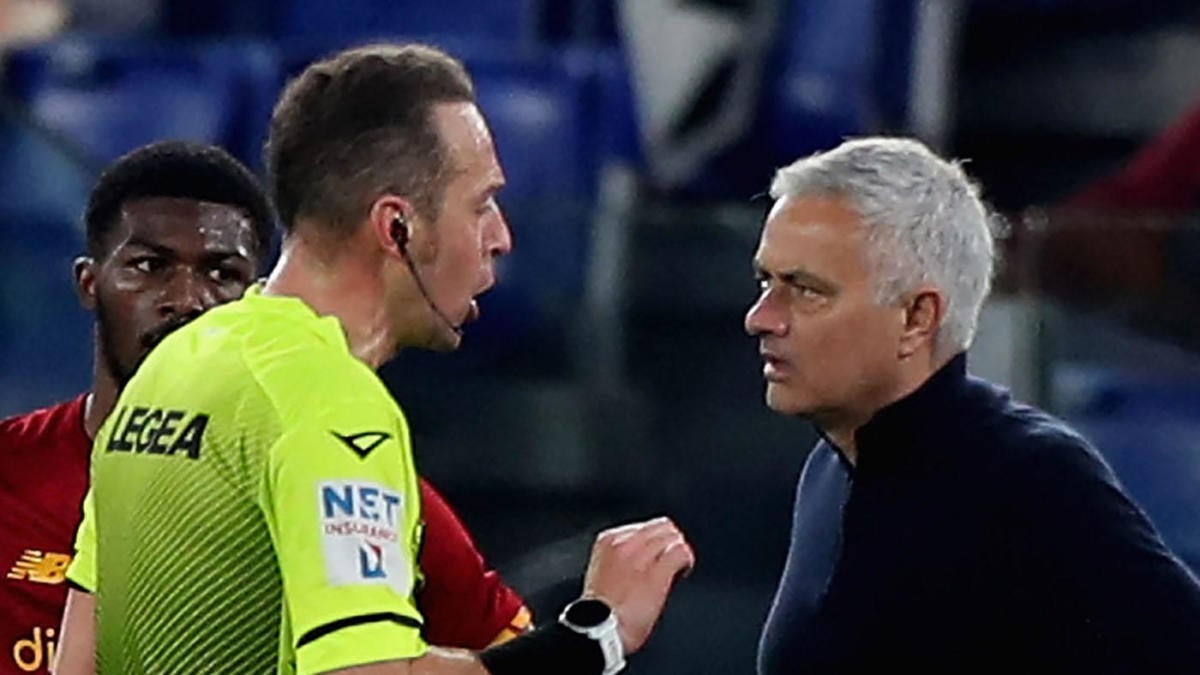 Jose Mourinho sent off in stoppage time as Roma narrowly avoids loss to Hellas Verona