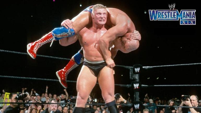 WWE WrestleMania 19 (XIX) Brock Lesnar vs Kurt Angle pro wrestling news