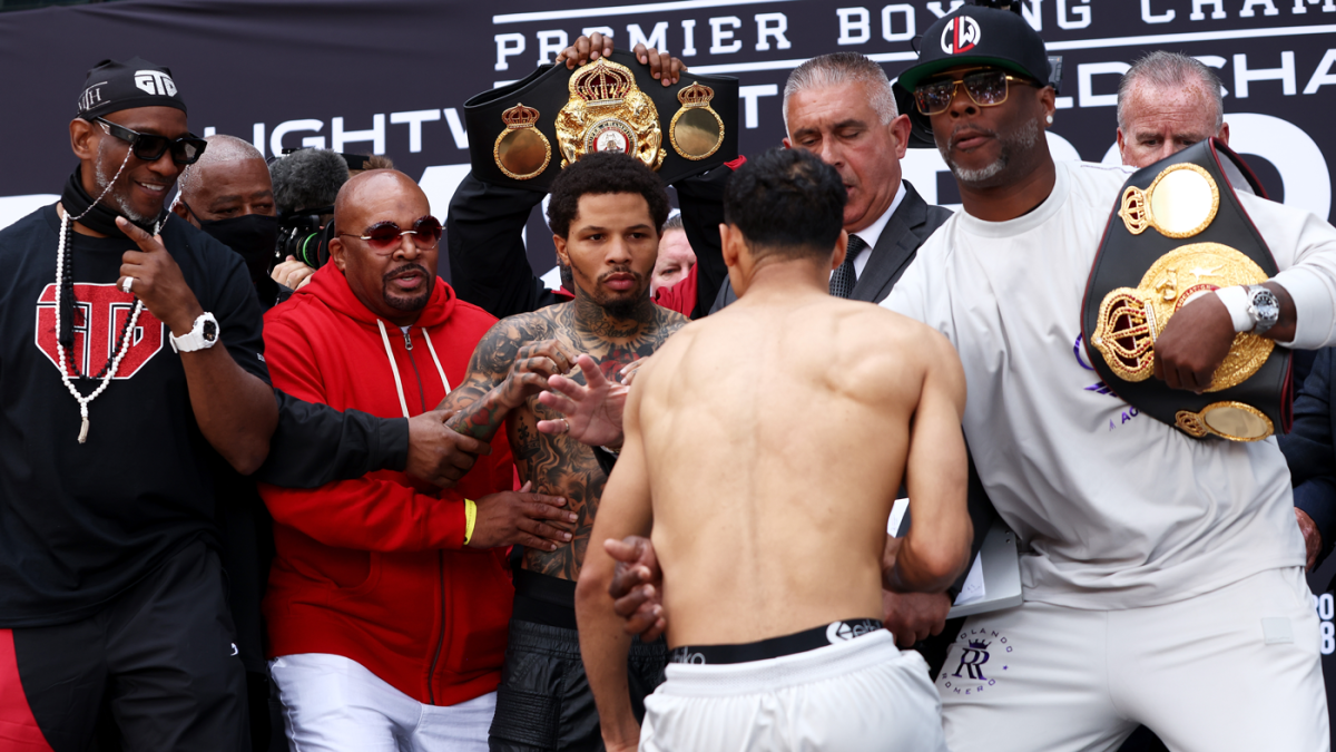Watch as Gervonta Davis shoves Rolando Romero off stage after weighing in for Showtime PPV bout
