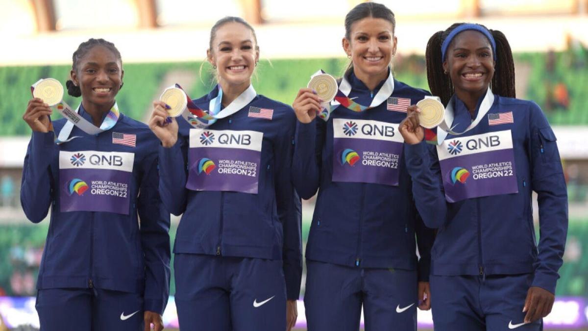 U.S. stuns Jamaica in women’s 4×100 relay to win gold at World Athletics Championships