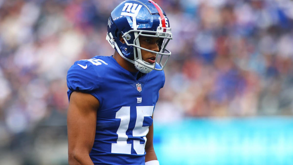 New York Giants wide receiver Collin Johnson celebrates after a catch  during an NFL preseason football game against the New England Patriots at  Gillette Stadium, Thursday, Aug. 11, 2022 in Foxborough, Mass. (