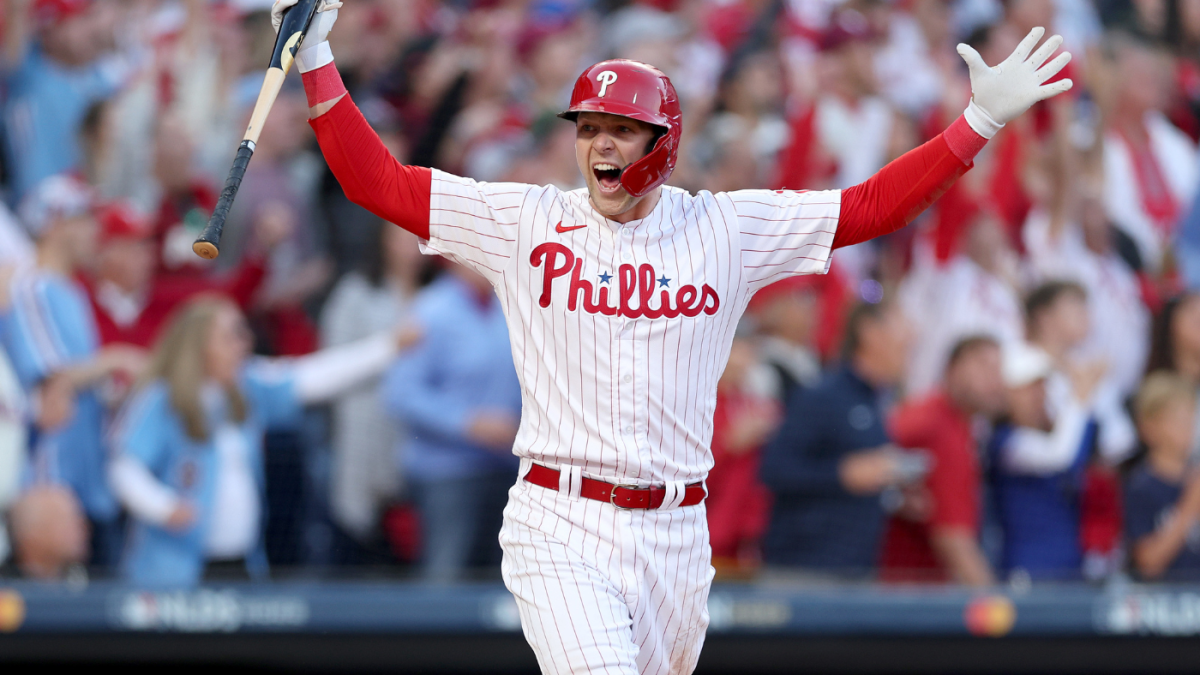 Rhys Hoskins spikes bat after NLDS Game 3 home run