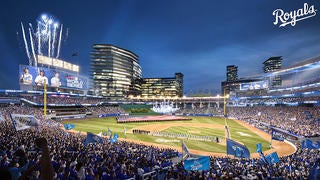 A wide view of the fountains at Kauffman Stadium during an MLB game News  Photo - Getty Images