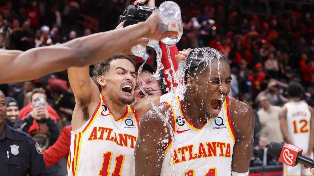 ESPN on X: Trae Young and the Hawks knock out the Cavs to clinch the No. 8  seed ❄️  / X