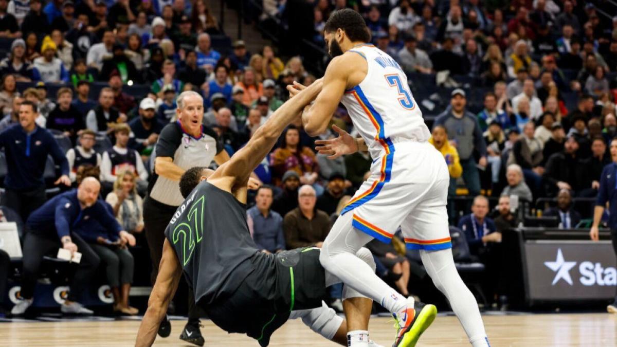 WATCH: Timberwolves’ Rudy Gobert ejected for tripping Thunder’s Kenrich Williams